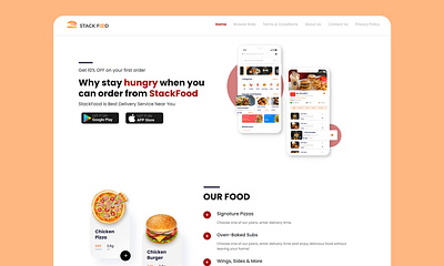 Stack Food - Landing Page Design and Devalop design food app landing page food landing page design landing page stack food ui website