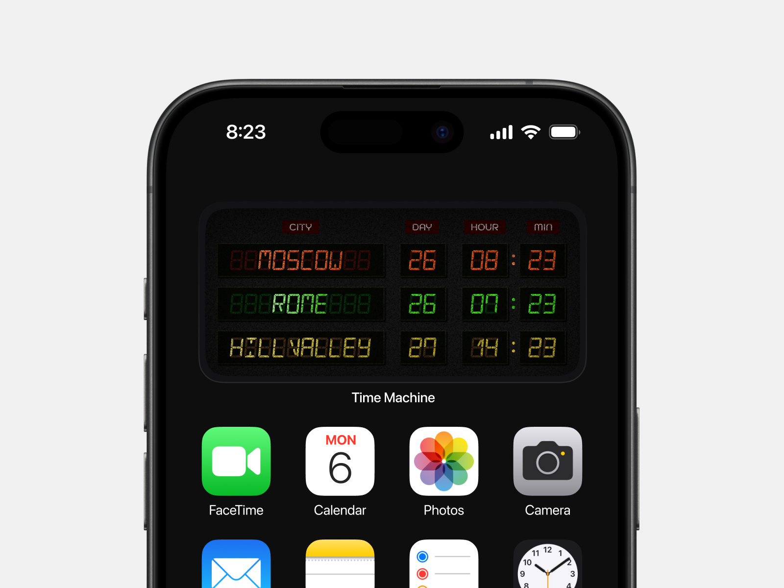 Time Machine Widget — Inspired by Back to the Future back to the future city clock day design hour ios iphone min minimal time time machine time zone ui widget