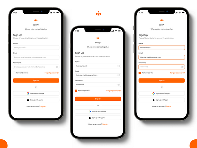 Voxify: Sign Up and Sign In for Mobile App cleandesign dribbble figma login loginpage mobileapp mobilelogin register registerpage signin signinpage signup signuppage twitter uidesign uxdesign