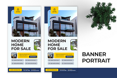 Project 08 - Modern Home For Sale Banner Portrait banner banner portrait building business construction creative design flat graphic design home house minimalist modern portrait print print template promotion property real estate