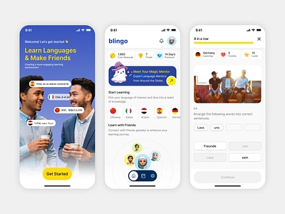 Blingo - Language Learning App appdesign bling busuu chinese creativedesign designinspiration digitallearning doulingo educationalapp english germany interactivedesign language learning app languagediversity languagementorship learning app learningexperience ui uiux visualdesign