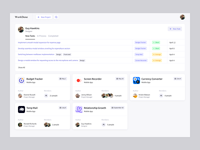 Task Manager — Main Page business cards components crm design desktop figma interface manager modals profile project projects system table task ui ux website