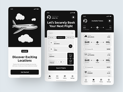 Kloud Flight Booking App UI Design branding graphic design ui