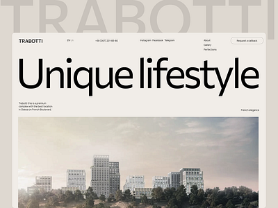 Landing page for premium real estate "Trabotti" design minimal premium real estate agency realestate typography ui ux uxresearch web design
