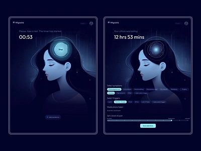 Miigraine app branding design eadaches graphic design health illustration megraine ui ux uxui