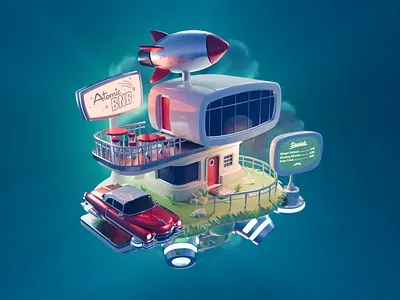 Atompunk Tutorial 3d atompunk blender diorama floating island flying car illustration process render tutorial