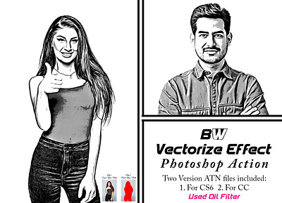 B W Vectorize Effect Photoshop Action vector sketch