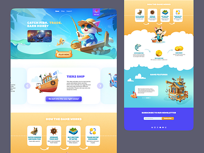 Landing for the crypto fishing game cat design game landing site web