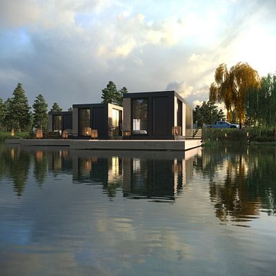 Lake cabins 3d 3ds architecture archiviz cabin design exterior lake visualisation