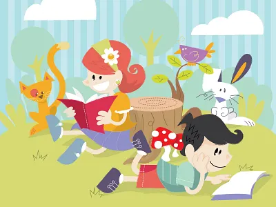 Reading is fun book childrens cover illustration vector