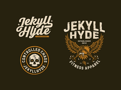 Jekyll Hyde Fitness Apparel Design apparel badge badge design brand design branding clothing fitness gym illustration logo logo design sport t shirt design typography workout