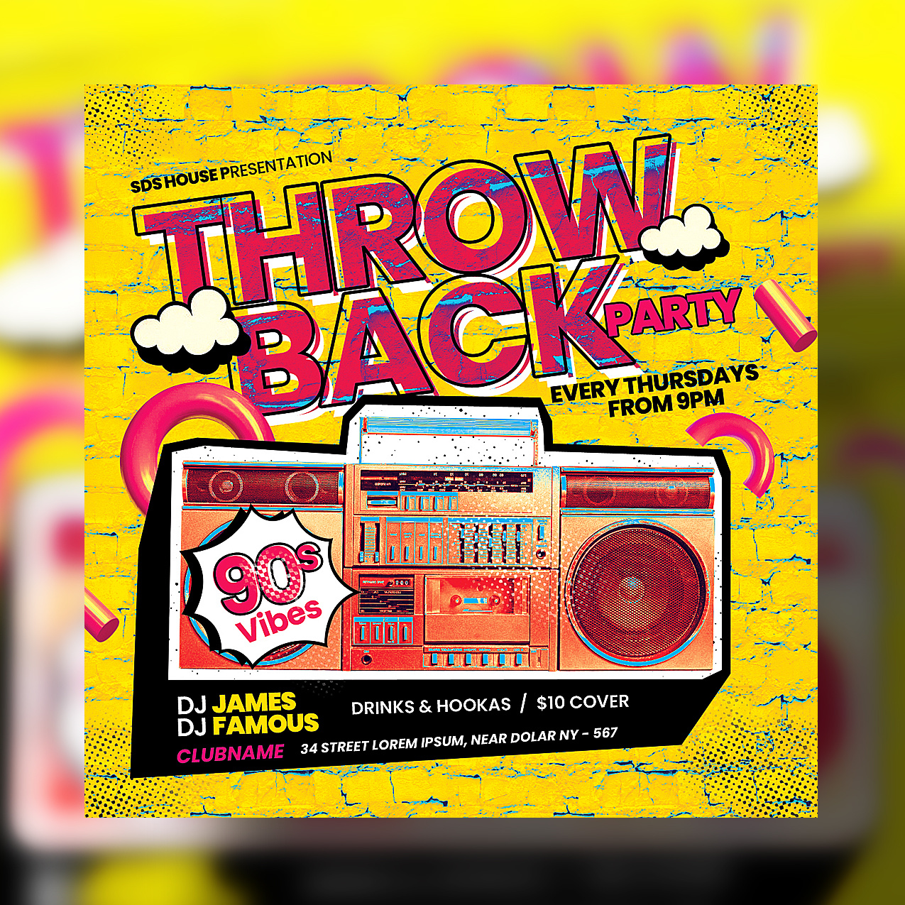 Retro 90s Party Flyer Template by Satgur Flyers on Dribbble