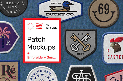 Patch Mockups + Embroidery Generator brand branding bundle creator identity kit logo logotype pack portfolio presentation print scene stationery template