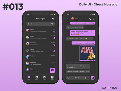 Daily UI 013 - Direct Message dailychallenge dailyui dailyui 13 dark mode design direct message dm figma light mode mobile ui uiux ux