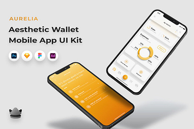 Aurelia - Wallet Mobile App UI Kit bitcoin dark elements gold ios kit light minimal mobile premium psd sketch ui ux