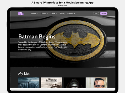 Daily UI Challenge #87 batman darkmode design hero section neflix smart tv tv design ui uichallenge ux uxdesigner uxui video streaming web design