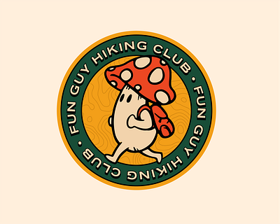 Fun Guy Hiking Club Sticker adventure badge badge design branding fungi hiking illustration logo mushroom sticker