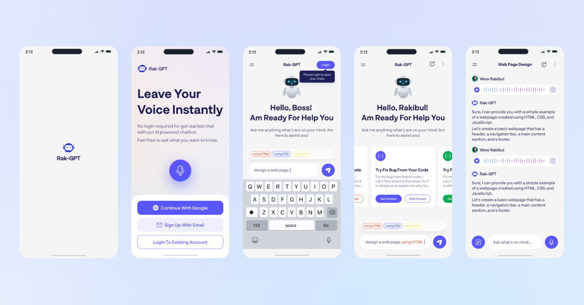 Rak-GPT : AI Mobile App | Chatbot UI Design by Rakibul 🏀 on Dribbble