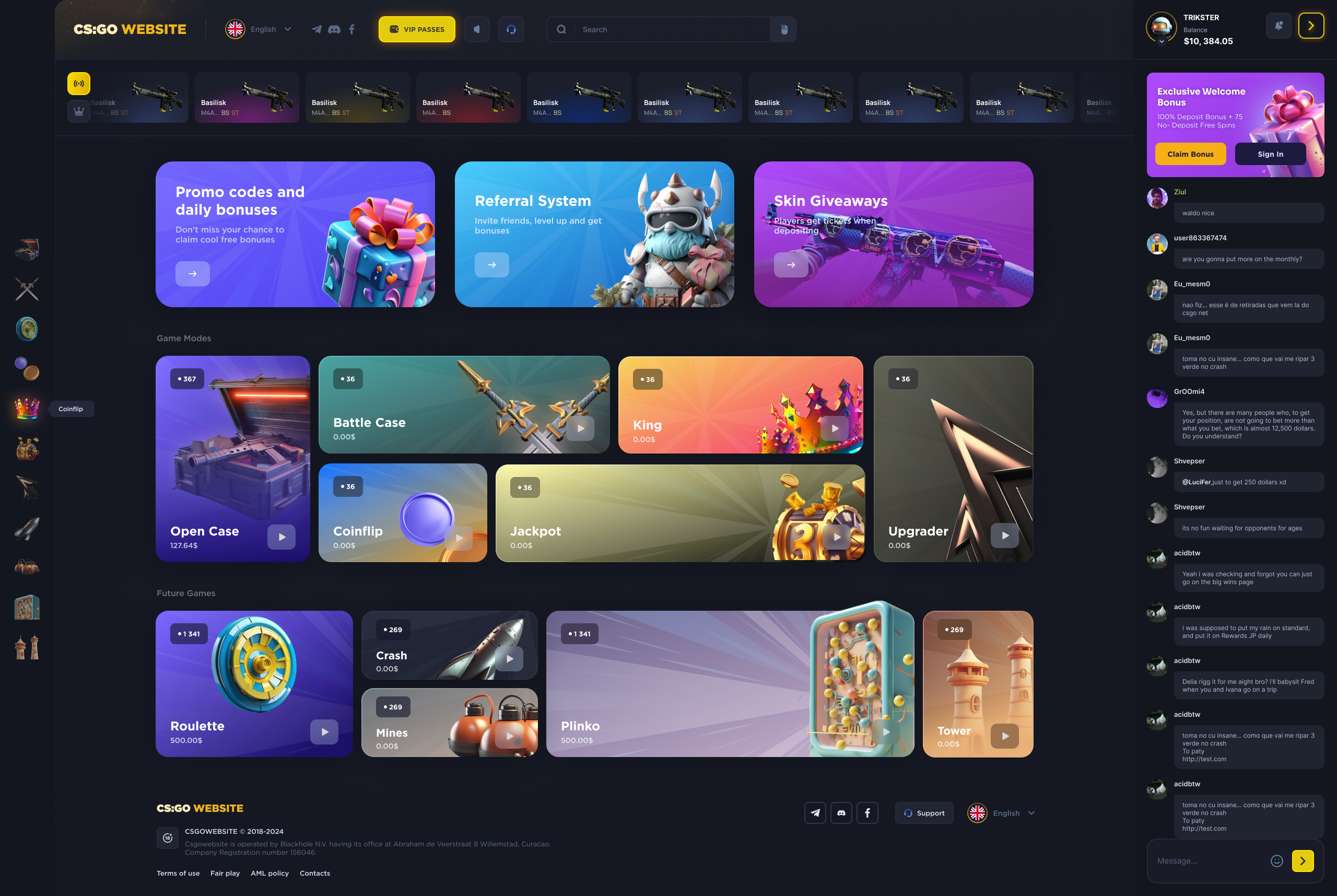 Casino/Gambling/OpenCase 2024 betting cases casino coinflip crash csgo gaming gamling jackpot juicyart mines opencases roulette skins uiux upgrader web design