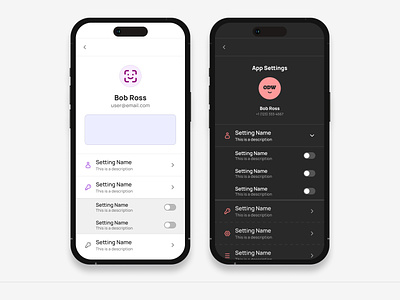 Mobile App Settings Page from Component Collector app card component design figma odw ui