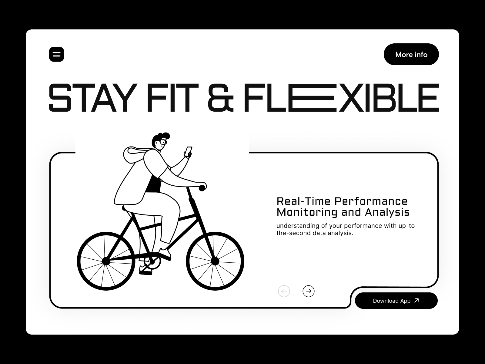 illustration and hero header Design bicycle black and white illustration flat flat illustration graphic design health hero header illustration landing page minimal ui monochrome illustration neelpari notion style notion style illustration riding saloni ui vector