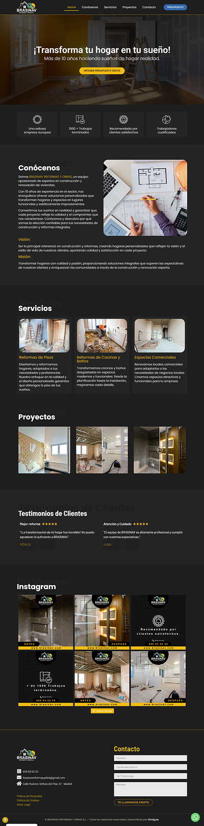 Brasinav Home Page - Website for Spain elementor pro site wordpress