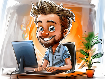 Computer Expert Caricature | Personalized Caricature of Man boss office caricature businessman cartoon caricature caricature artist caricature logo cartoon cartoon art cartoon caricature gifts cartoon man using computer cartoon portrait computer expert caricature custom caricature custom cartoon design design fiverr funny caricature design happy man caricature icartoonall office worker caricature personalized caricature