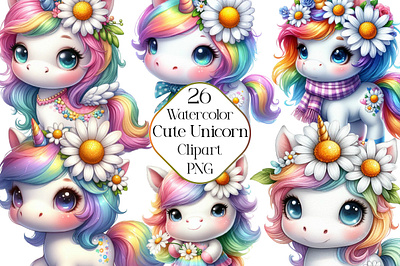 Watercolor Cute Unicorn Clipart mermaid clipart