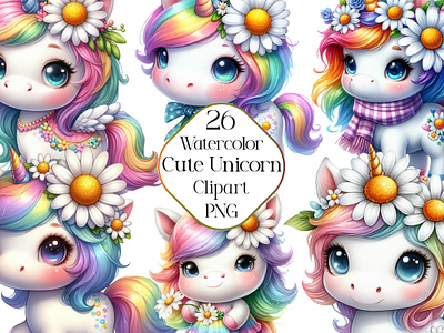 Watercolor Cute Unicorn Clipart mermaid clipart