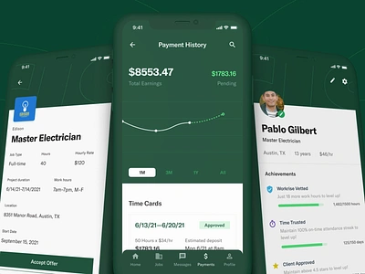 Work management app for skilled labor contractors android b2b data viz design enterprise ux finance invoicing ios job job board material design mobile mobile profile payments product design profile skilled labor ui user profile ux design