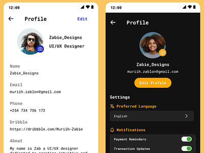 User Profile language notifications settings ui uiux user profile ux designer