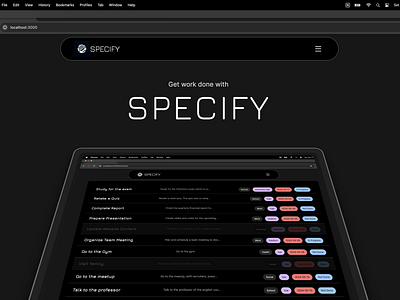 Specify - Task Manager coding design desktop development graphic design laptop minimalistic modern programming project specify tasks time time managment ui uiux ux website