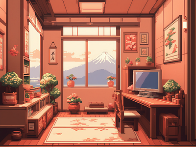 Cute interior of Japanese apartment aigc game japanese apartment pixel art