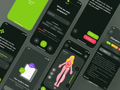 osler UI Kit: AI Telemedicine App | AI Symptom Checker UIUX ai chatbot app ai healthcare app ai symptom checker ai telehealth app ai telemedicine app dark mode disease app doctor app green health app health assessment healthcare healthcare app medical app medical assessment minimal soft symptom symptom checker ui kit