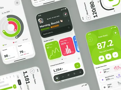 osler UI Kit: AI Telemedicine App | Medication Management UI UX ai healthcare app blood pressure doctor app green health app health data health metrics health stats health ui healthcare healthcare app healthcare metrics heartbeat heartrate medical app soft steps taken ui kit virtual care virtual health