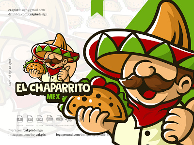 Mexican Taqueria Logo : EL CHAPARRITO bakery cafe cartoon character chef el chaparrito fat chef illustration kebab logo mascot mexican mexican hat mockup restaurant tacos taqueria