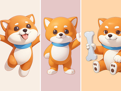 Shiba Inu Dog Cartoon Illustration 3d animal bone cartoon cute design dog icon illustration japan pastel pet rendering shibainu