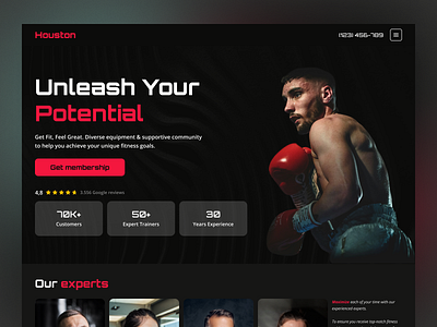 Gym / Fitness Landing Page athlete boxing dark mode fit fitness gym health landing page person pro professional red red main color red primary color ui ux web design website