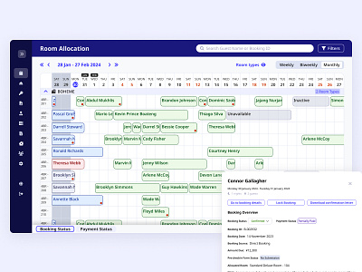 Property Occupancy Calendar interface design occupancy calendar property management system saas saas ui ui design