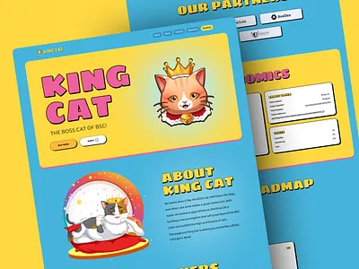 King Cat - Meme Coin Landing Page Design crypto landing page cryptocurrency design homepage landing page meme coin meme design meme homepage meme landing page meme token nft landing page ui web web design website