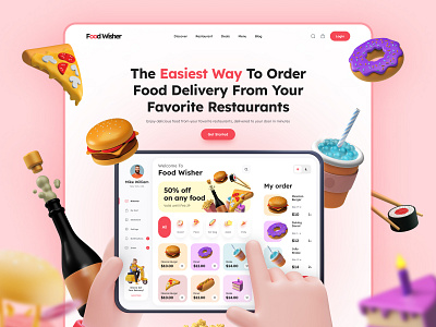 Food Wisher- Food Delivery Landing Page adobe brand branding figma food food illustration foodpage logo ui ux web design