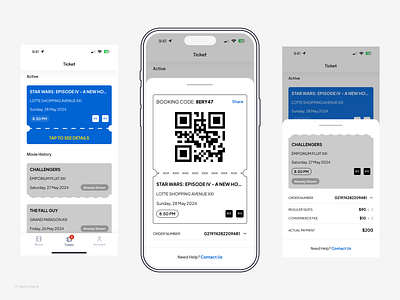 Movie Cinema Booking Apps - Ticket Design Exploration app branding clean design mobileapp ui userinterface ux