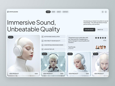 Headphones website concept clean design figma home page light theme ui web design website