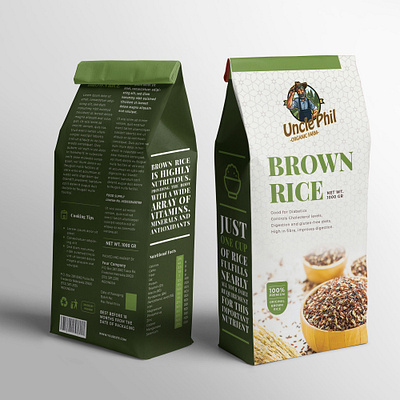 Uncle Phill - Brown Rice🌾🍚Packaging 3d advertisement agriculture branding crops design farming graphic design illustration labelling logo motion graphics packaging productdesign rice typography ui ux vector visualisation