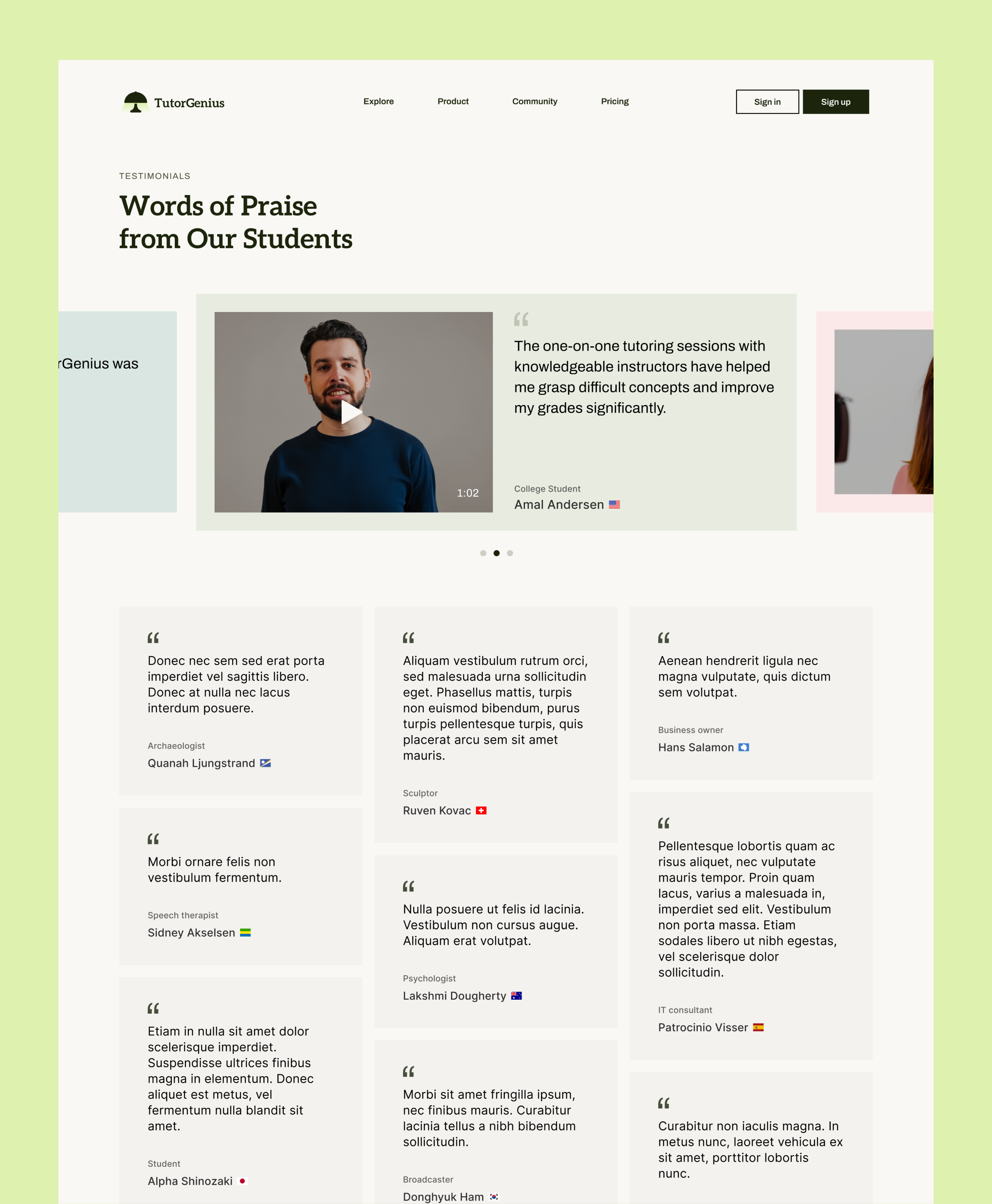 Testimonials - Online Tutoring Service design ui uiux uiuxdesign ux webdesign