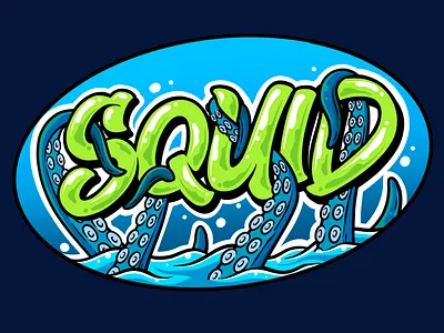 SQUID artwork cartoon custom fish graffity illustration lettering logotype squid typography