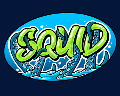 SQUID artwork cartoon custom fish graffity illustration lettering logotype squid typography