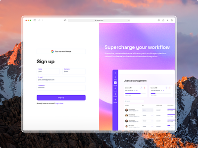 Sign up page, grainy gradient ai grainy gradient mesh gradient modern design sign up sign up page sign up with google table ui ux workflow