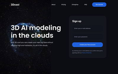 3D cool - AI modeling SAAS create an account daily challenge daily ui design landing page log in product design saas sign in sign up sign up page ui uidaily uiux user interface web design