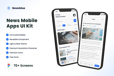 News Blue UI Kit app design mobile app news app news blue ui kit ui design ui kit user interface design
